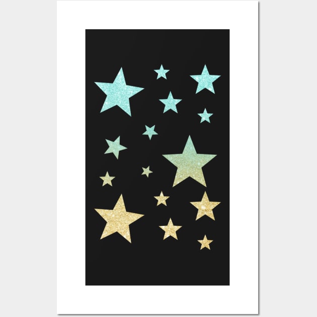 Teal Gold Ombre Faux Glitter Stars Wall Art by Felicity-K